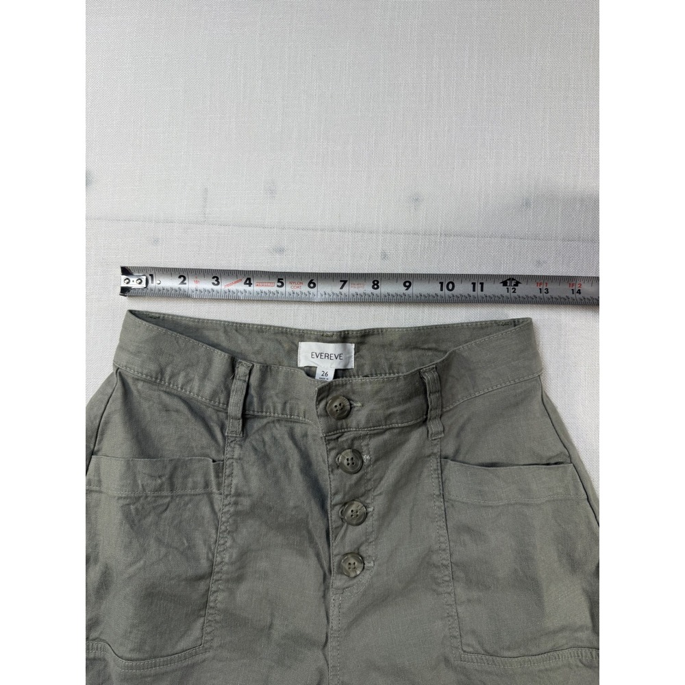 Evereve Sage Green Linen Blend Wide Leg Utility Pants Button Fly Size 26 - Picture 7 of 8